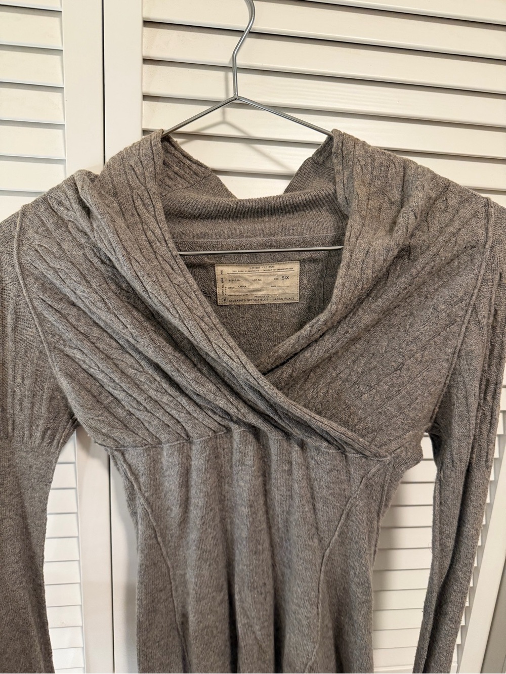 All Saints Gray Cable-Detail Cowl Neck Sweater